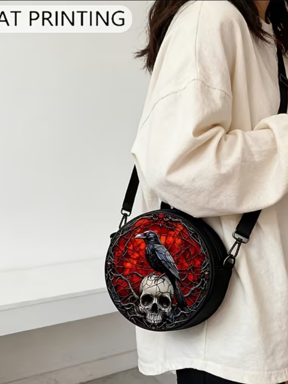 🐦‍⬛🎒New Gothic Crow & Skull Round Convertible Bag - Dark Aesthetic 🐦‍⬛🎒